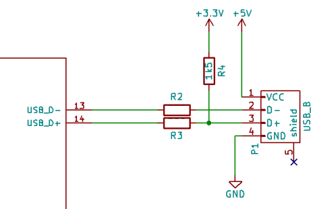 Typical wiring for full-speed USB